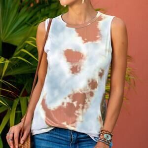 Floral Blooming NEW Brown White Tie Dye Tank Size Large